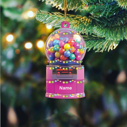 Personalized Gumball Machine Christmas Ornament – Custom Bubble Gum Vending Machine Ornament, Candy Lover Holiday Decor & Gift