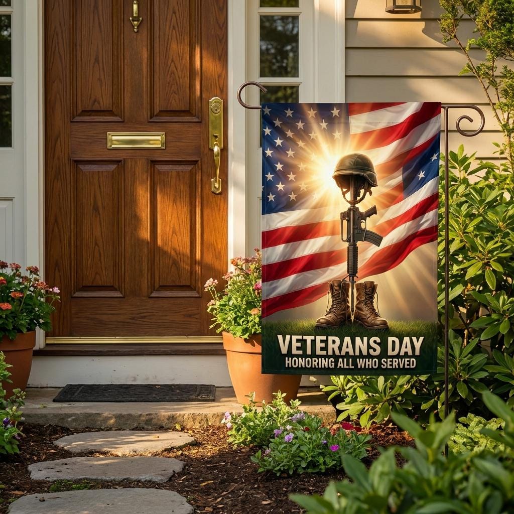 Veterans Day Garden Flag: Battlefield Cross Patriotic Yard Decor