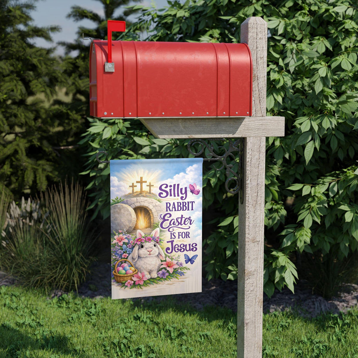 Christian Easter House Flag: "Silly Rabbit Easter Is For Jesus"