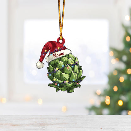 Artichoke Christmas Lights Ornament – Flat Hanging Artichoke Car Decor, Vegetable Lover Holiday Gift, Xmas Tree Ornament