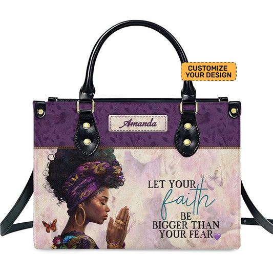Let You Faith Be Bigger Than Your Fear Bible Verse PU Leather Handbag For Black Women Umds12