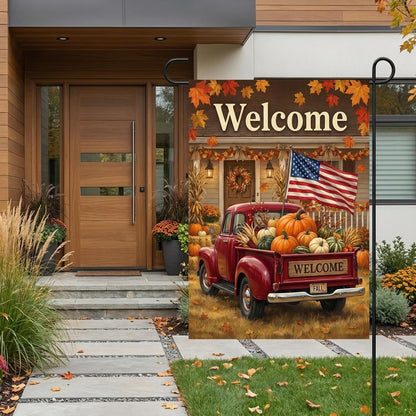 Rustic Farmhouse Fall Pumpkin House Flag - Welcome Decor
