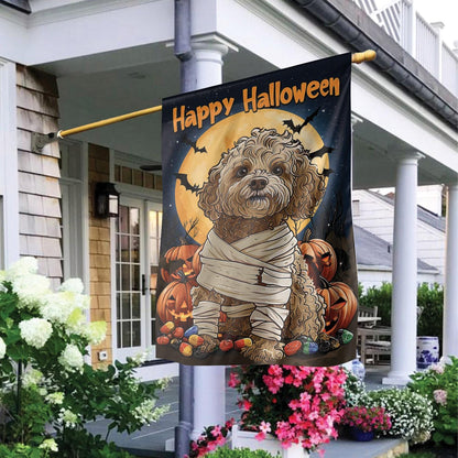Happy Halloween Mummy Dog Garden Flag — Cute Cockapoo Fall Porch Decor