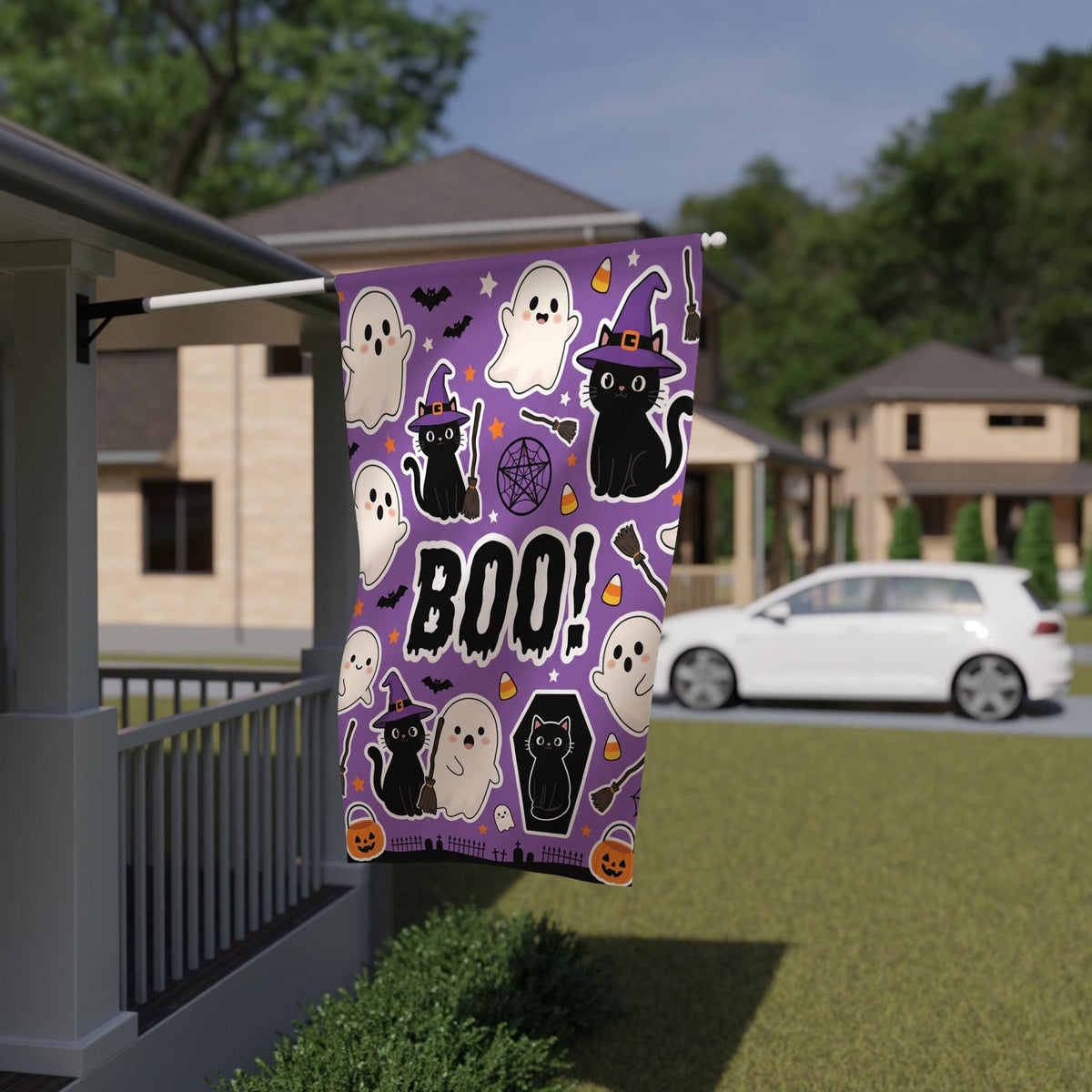Black Cat & Pumpkin Halloween Garden Flag - Spooky Season Outdoor Decor