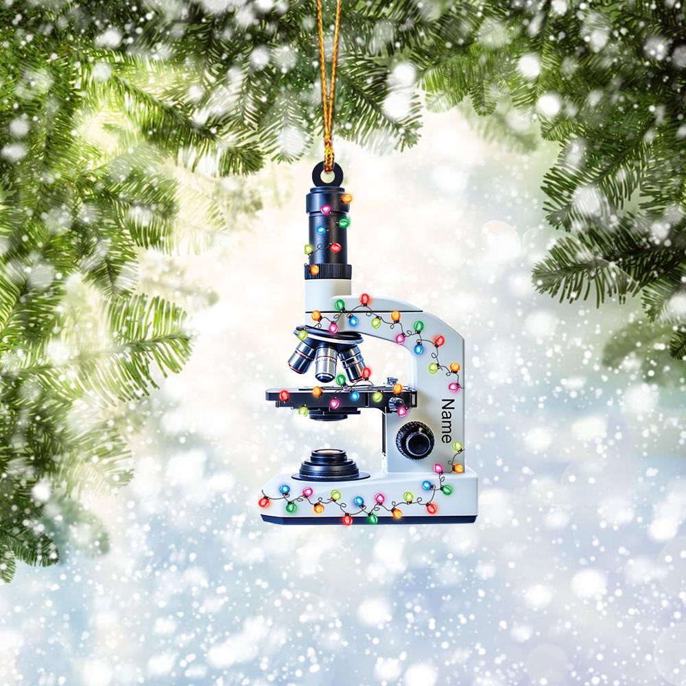Personalized Microscope Christmas Ornament – Custom Laboratory Hanging Ornament, Scientist Holiday Gift, Science Christmas Tree Decor
