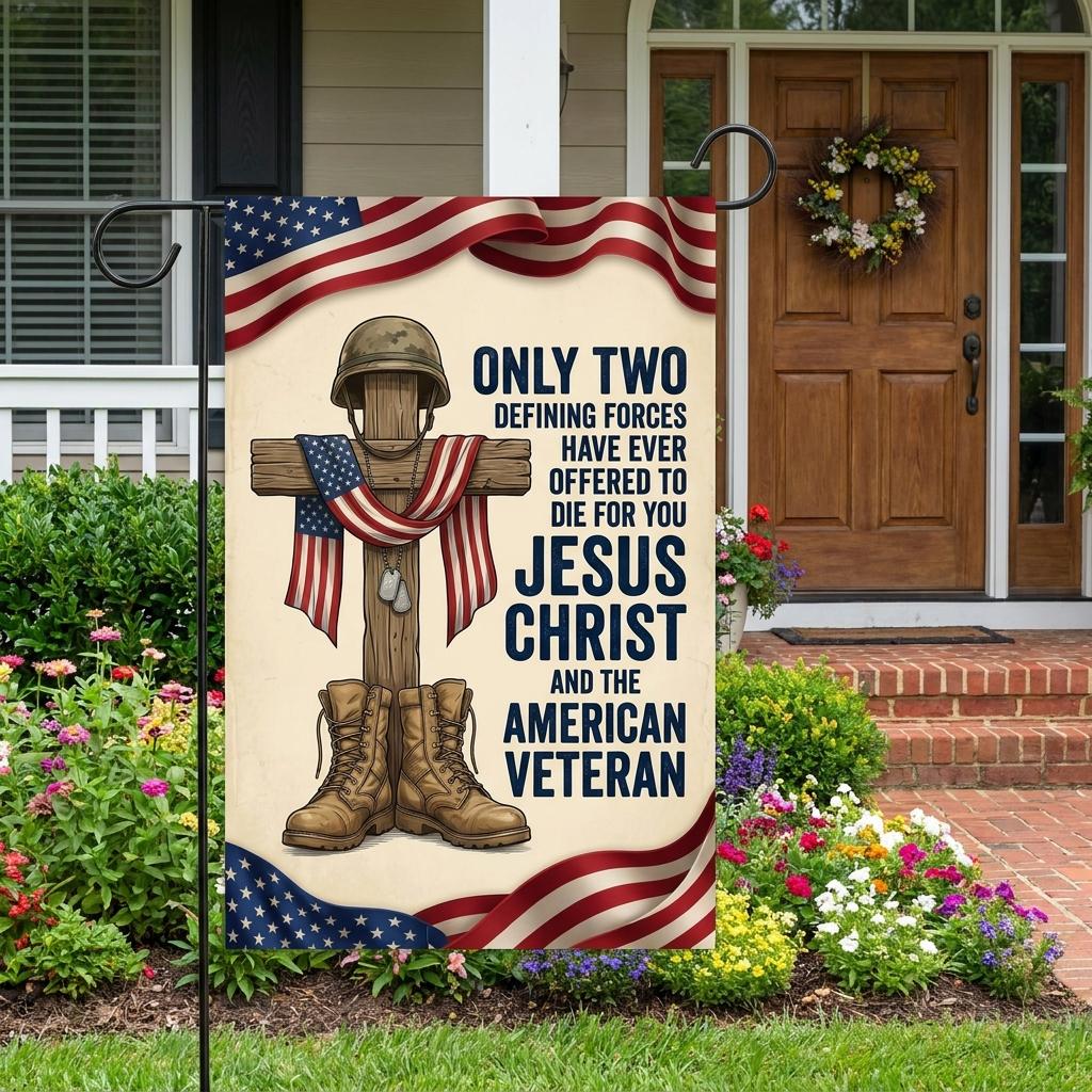 Jesus Christ American Veteran Flag: Christian Military Yard Decor