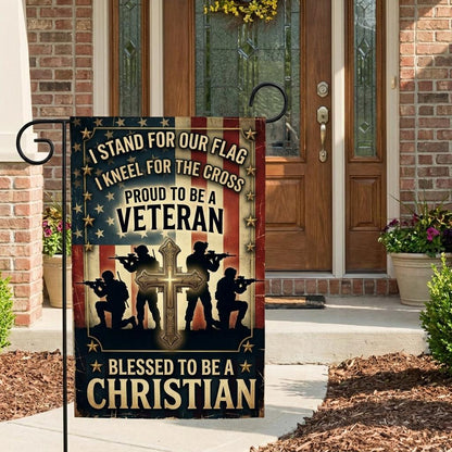 Proud Veteran & Blessed Christian Outdoor Decor Flag