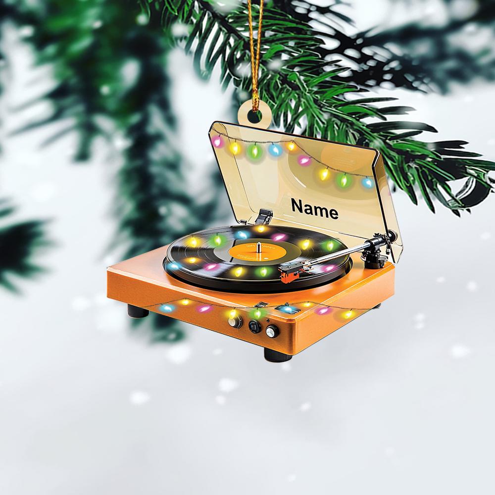 Personalized Record Player Christmas Ornament – Custom Vinyl Turntable Ornament, Musician Holiday Gift, Music Room Christmas Tree Decor