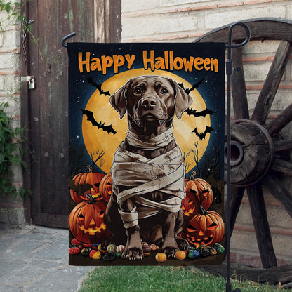 Happy Halloween Labrador Retriever Double-Sided Garden Flag – Mummy Dog & Pumpkin Yard Decor, Spooky Fall Outdoor House Banner