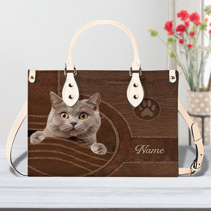 PU Leather Handbag For Cat Lovers - Personalized British Shorthair Cat Handbag, Cat Mom Gift TD-0707-9K7P