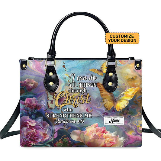 I Can Do All Things Through Him Who Strengthens Me Bible Verse PU Leather Handbag Umds2-2
