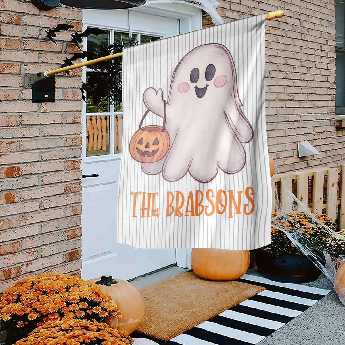 Personalized Cute Ghost Halloween Garden Flag – Happy Fall Welcome Yard Sign, Autumn Thanksgiving Outdoor Garden Decor