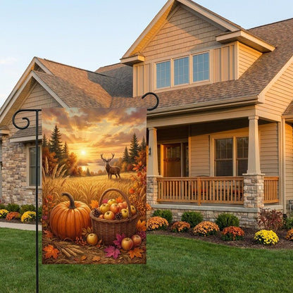 Scenic Deer Fall Garden Flag — Autumn Buck & Harvest Yard Decor