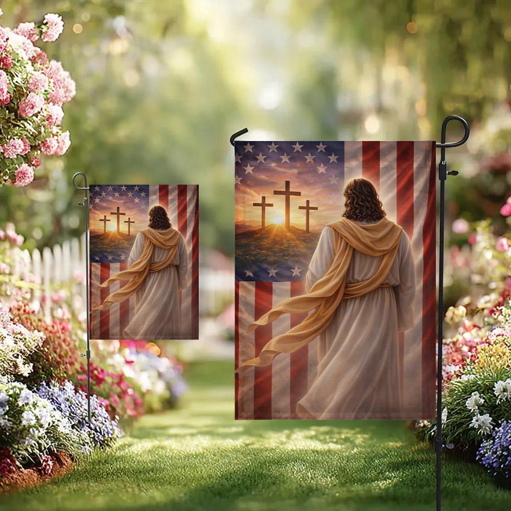 Religious American Jesus Spring Garden Flag: Patriotic Yard Banner