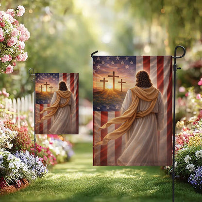 Religious American Jesus Spring Garden Flag: Patriotic Yard Banner