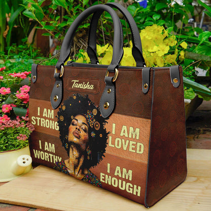 I Am Strong Motivational Leather Handbag for Black Women ID-0322-VCXW