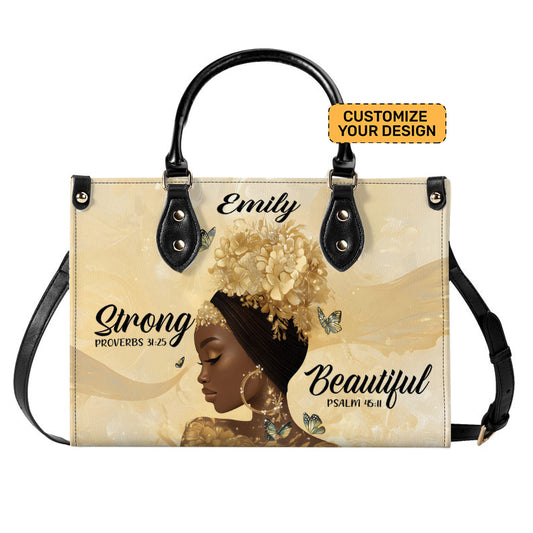 Strong and Beautiful Black Girl Leather Handbag- Bible Verse Handbag ID-0327-F0WI