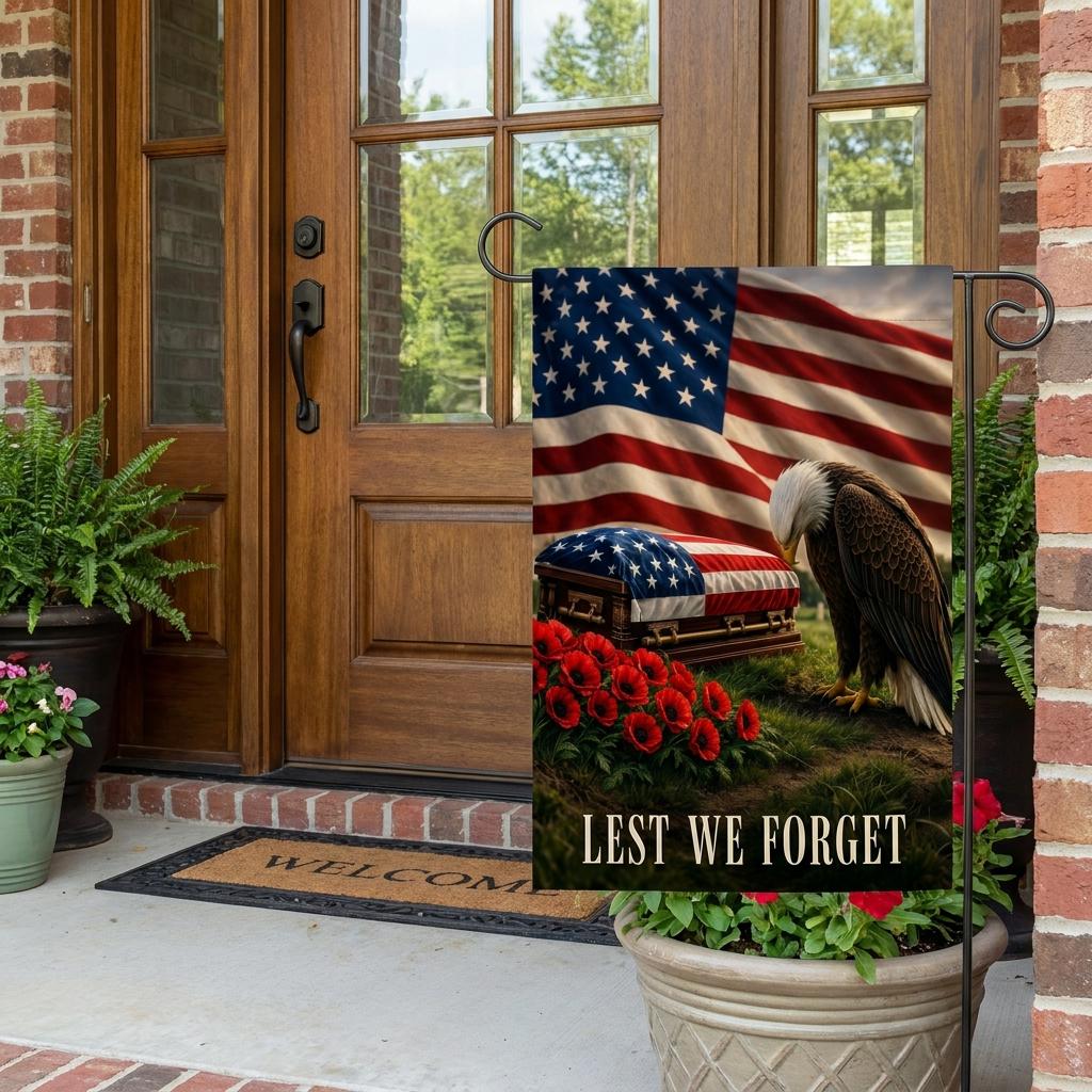 Bald Eagle "Lest We Forget" Memorial Day Garden Flag