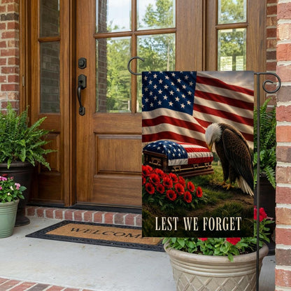 Bald Eagle "Lest We Forget" Memorial Day Garden Flag