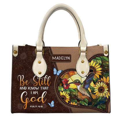 Be Still And Know That I am God Hummingbird and Sunflower Leather Bible Handbag ID-0321-LDFP