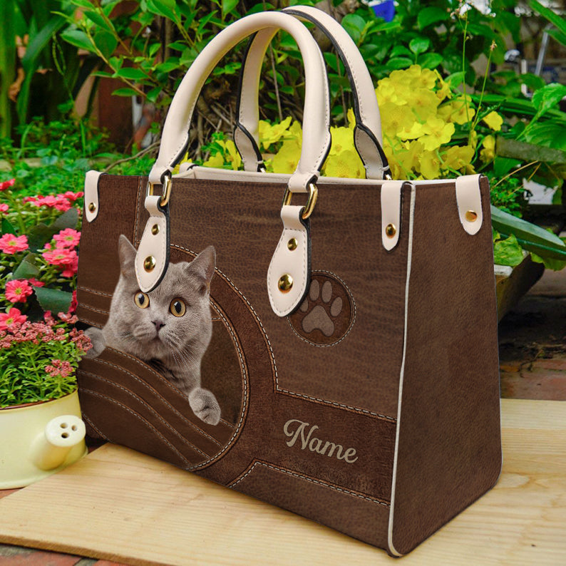 PU Leather Handbag For Cat Lovers - Personalized British Shorthair Cat Handbag, Cat Mom Gift TD-0707-9K7P