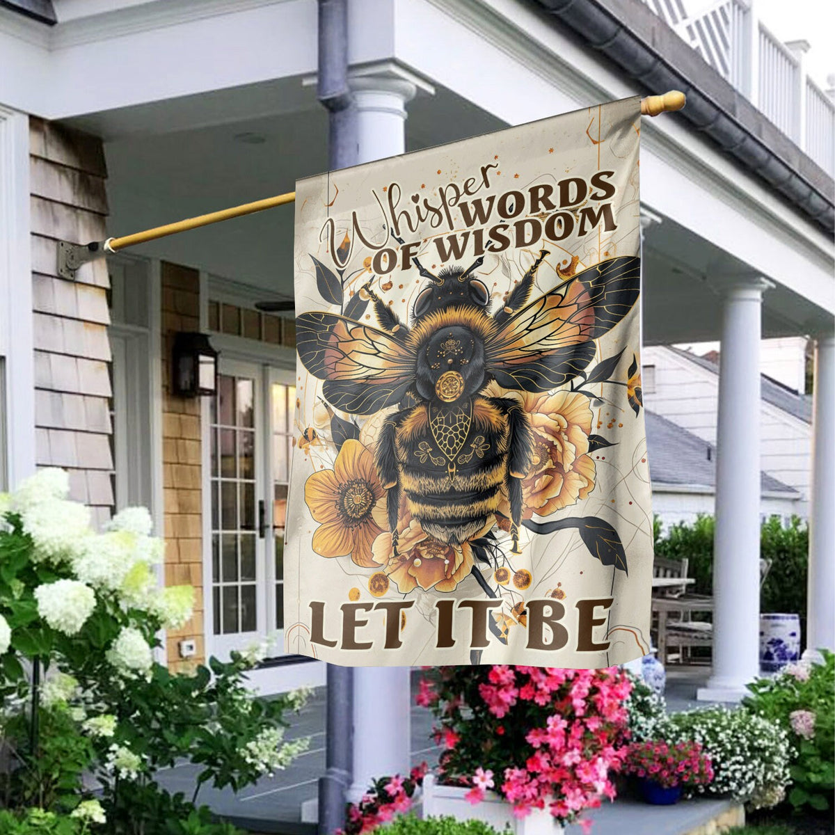 Hippie Bee Garden Flag: "Let It Be" Double-Sided Yard Decor