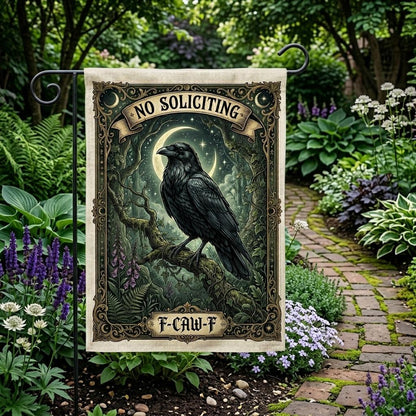 Funny No Soliciting Garden Flag: Snarky Raven Outdoor Sign