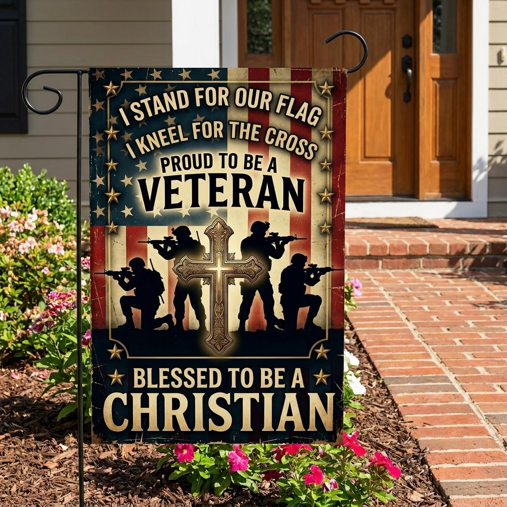 Proud Veteran & Blessed Christian Outdoor Decor Flag