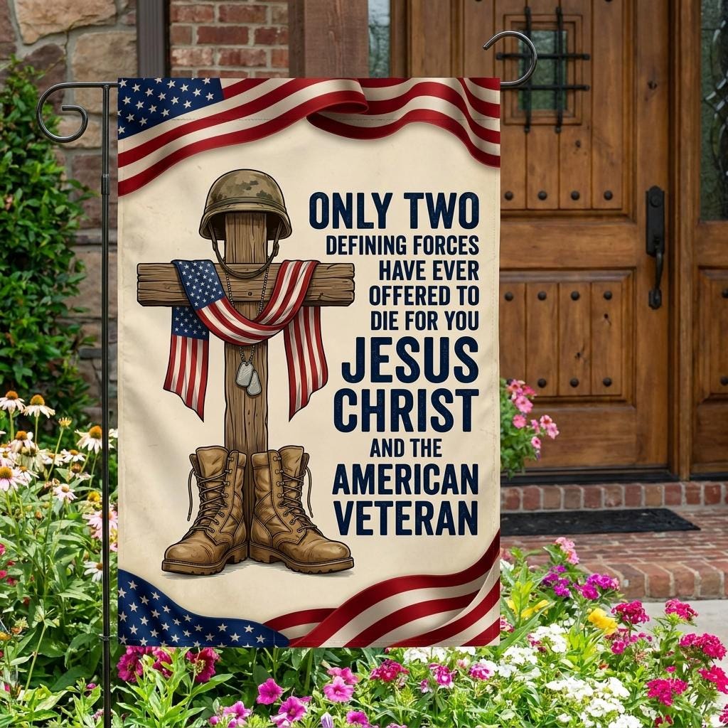 Jesus Christ American Veteran Flag: Christian Military Yard Decor