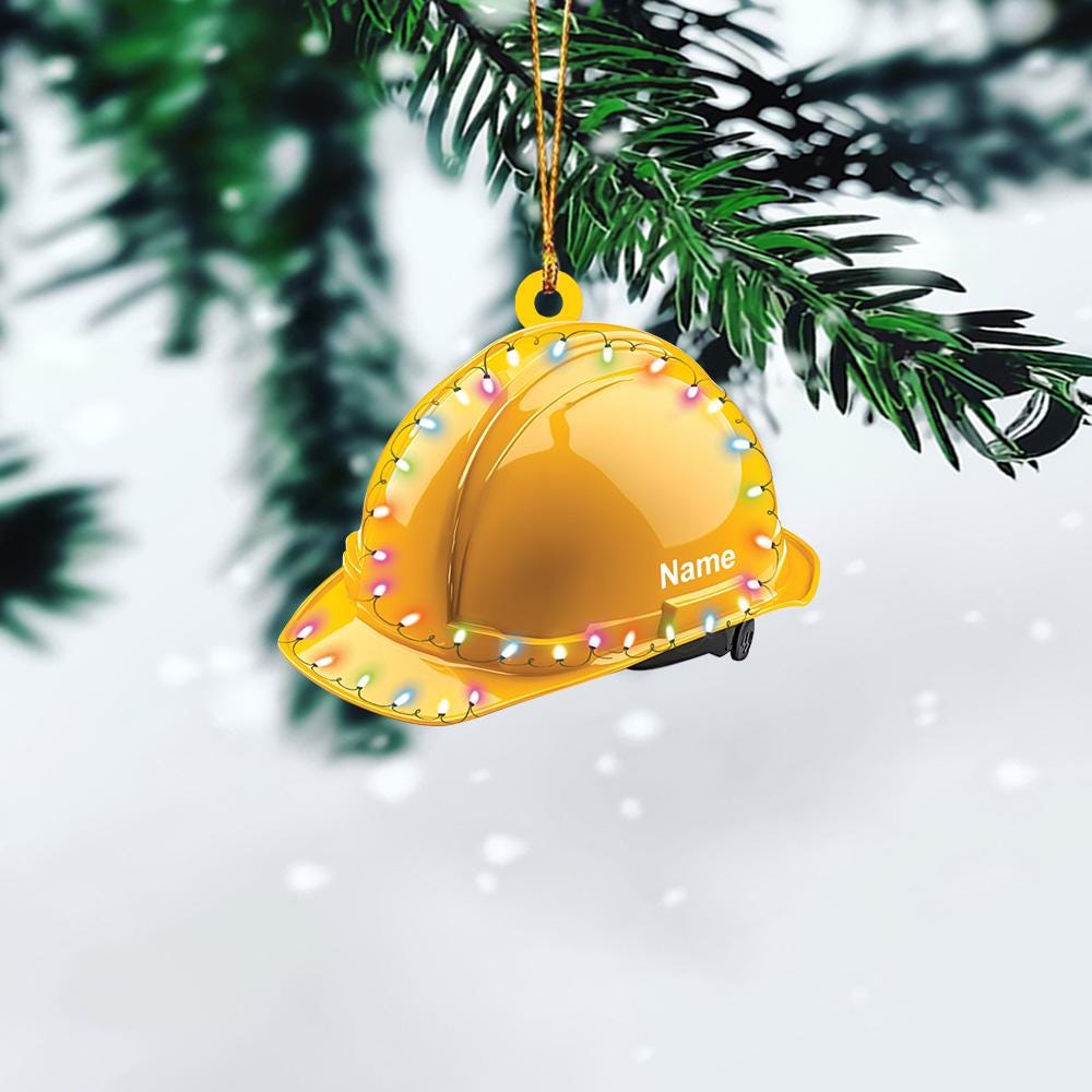 Personalized Construction Helmet Christmas Ornament – Custom Safety Hard Hat Ornament, Builder Holiday Gift, Construction Worker Xmas Decor