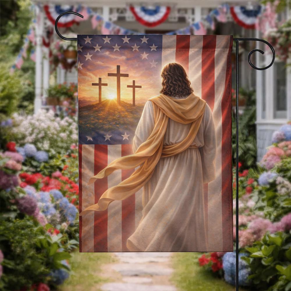 Religious American Jesus Spring Garden Flag: Patriotic Yard Banner