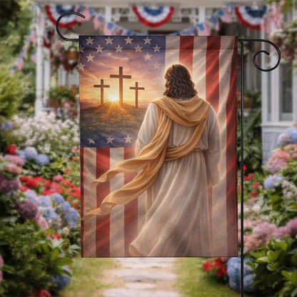 Religious American Jesus Spring Garden Flag: Patriotic Yard Banner