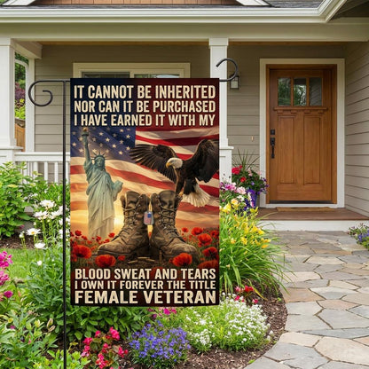 Proud Female Veteran Patriotic Yard Flag: Eagle & Statue of Liberty Decor