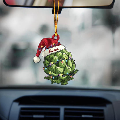 Artichoke Christmas Lights Ornament – Flat Hanging Artichoke Car Decor, Vegetable Lover Holiday Gift, Xmas Tree Ornament