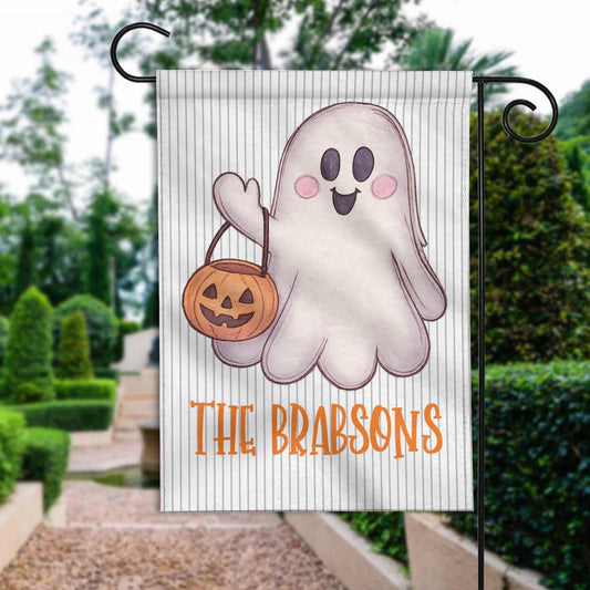 Personalized Cute Ghost Halloween Garden Flag – Happy Fall Welcome Yard Sign, Autumn Thanksgiving Outdoor Garden Decor