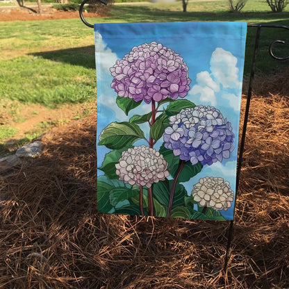 Hydrangea Welcome Double-Sided House Flag - Spring Floral Decor