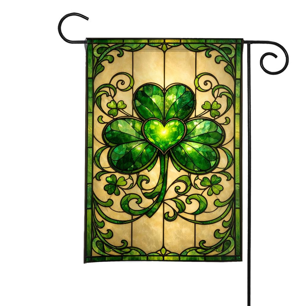 St. Patrick's Day Garden Flag: Stained Glass Shamrock Outdoor Decor