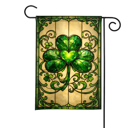 St. Patrick's Day Garden Flag: Stained Glass Shamrock Outdoor Decor