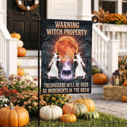 Funny Halloween Yard Decor: Warning Witch Property Garden Flag