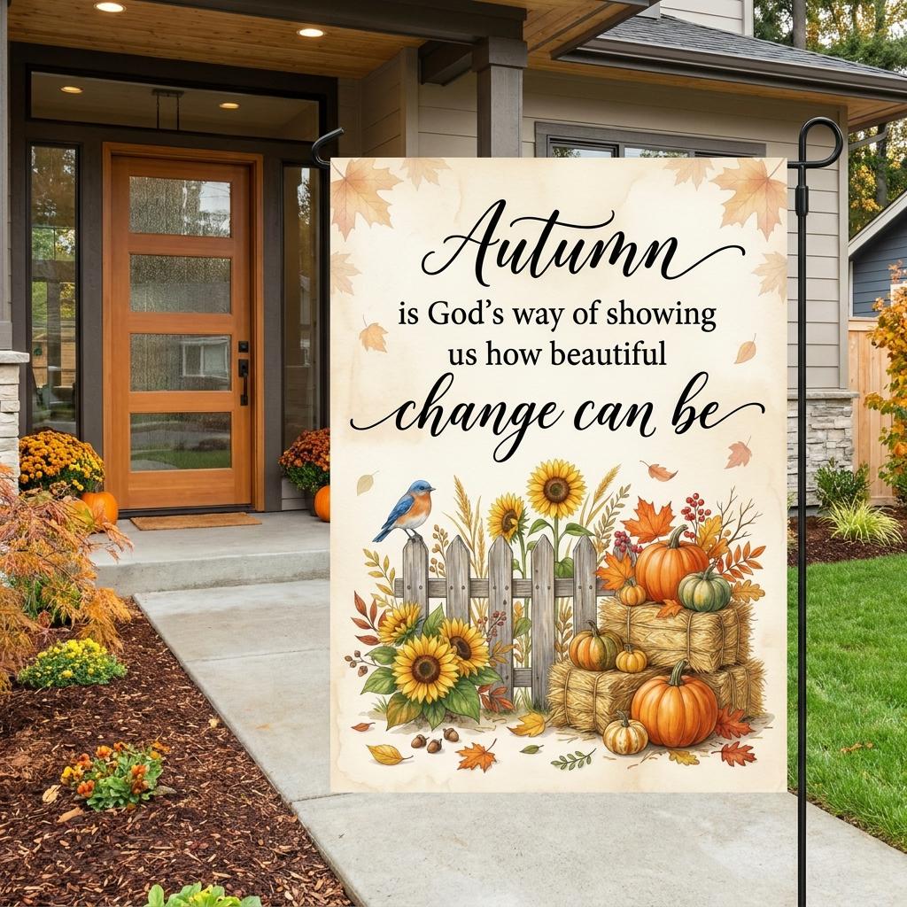 Inspirational Fall Yard Flag: Christian Autumn Bird Banner