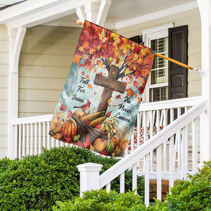 Fall for Jesus He Never Leaves Double-Sided Garden Flag – Pumpkin & Red Cardinals Fall House Flag, Christian Thanksgiving Yard Decor