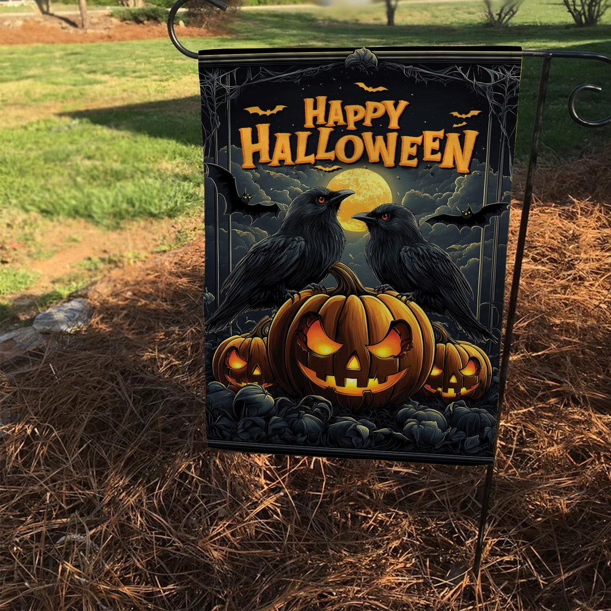Happy Halloween Double-Sided Garden Flag – Pumpkin House Flag, Spooky Fall Porch Decor, Halloween Yard & Outdoor Banner