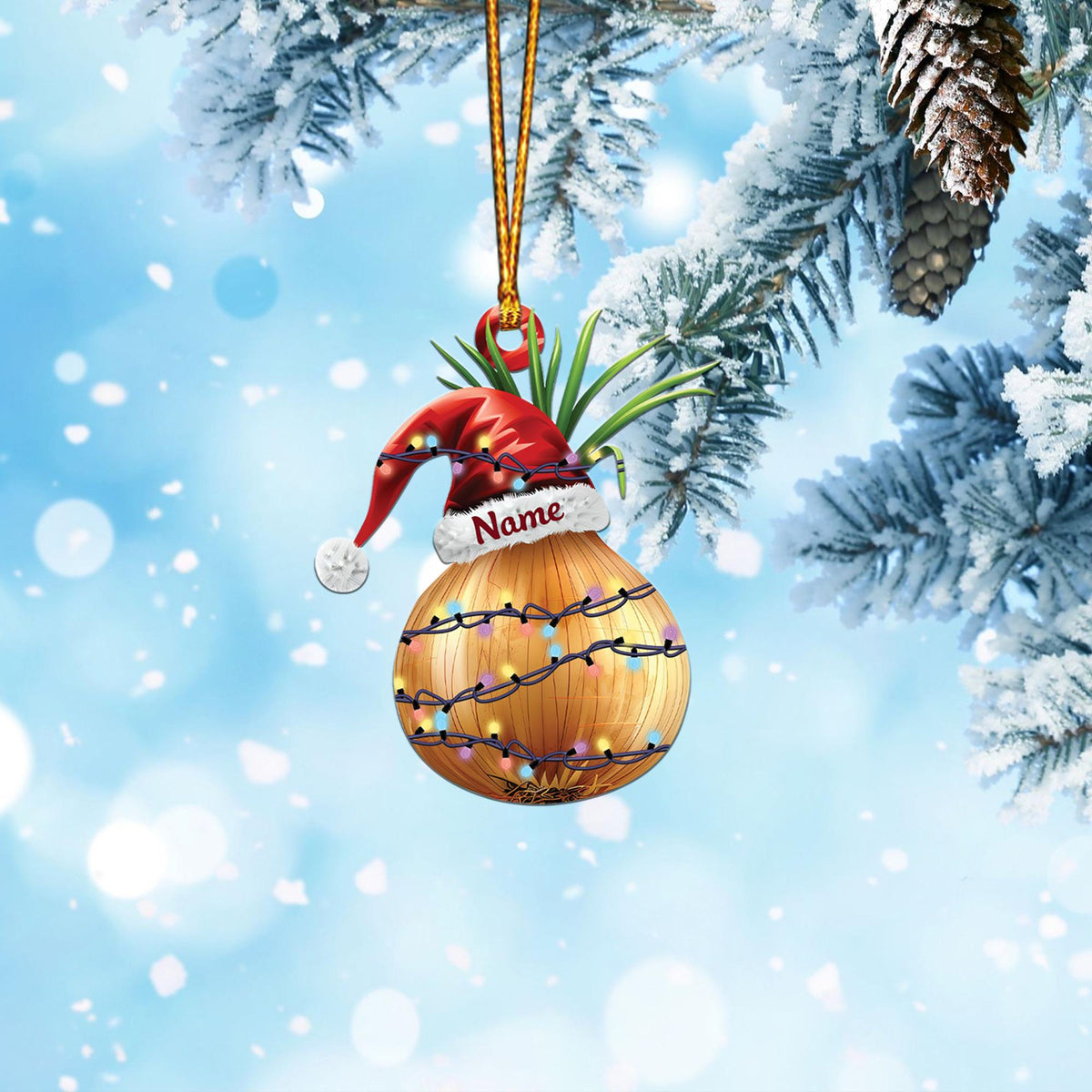 Lovely Onion Christmas Ornament – Cute Flat Hanging Onion Ornament, Car Decor, Food Lover Holiday Gift & Xmas Tree Decoration