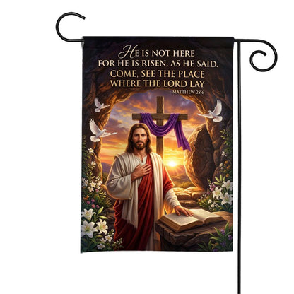 "He Is Risen" Easter Christian Flag with Cross & Flowers