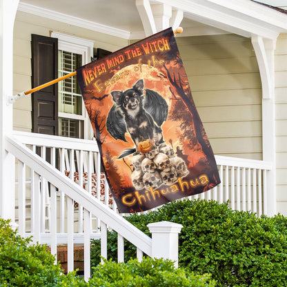 Never Mind the Witch Beware of the Chihuahua Double-Sided Garden Flag – Funny Halloween Dog Yard Decor, Spooky Fall House Banner