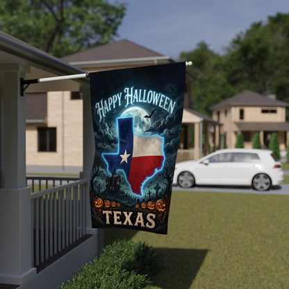 Texas Happy Halloween Garden Flag – Spooky Haunted House & Pumpkin Yard Decor, Neon Texas Fall Porch Outdoor Banner