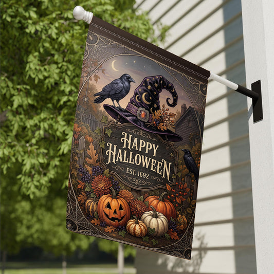 Vintage Witch Hat Halloween Yard Flag: Est 1692 Outdoor Decor