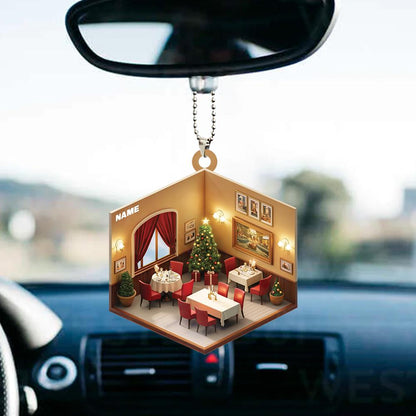 Personalized Restaurant Christmas Ornament – Custom Restaurant Owner Car Ornament, Flat Holiday Decor, Housewarming & Business Owner Gift
