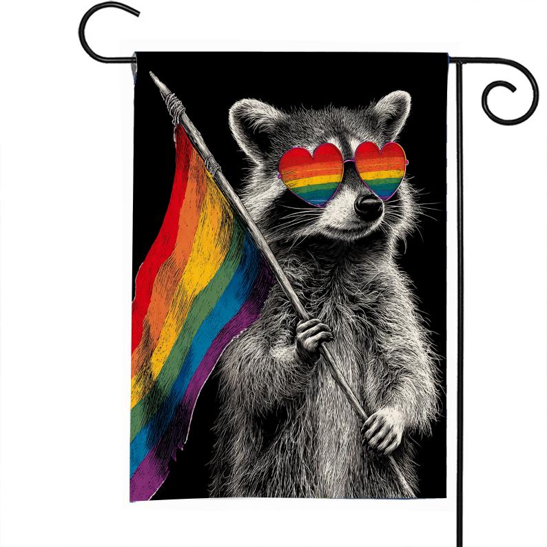 Raccoon LGBTQ Pride Garden Flag: Cute Rainbow Yard Art