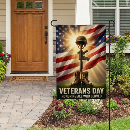Veterans Day Garden Flag: Battlefield Cross Patriotic Yard Decor